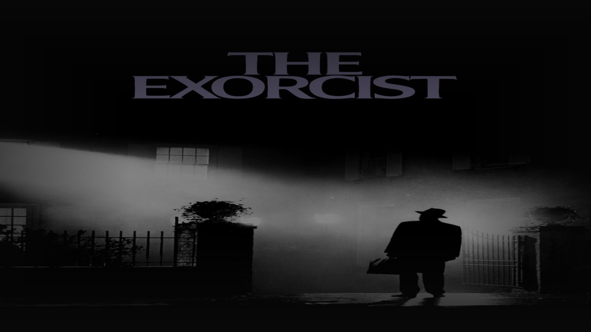 Still from The Exorcist (1973) — tmdb poster (id 9552); genuine film poster. baked at factor 0.45, 1200x675